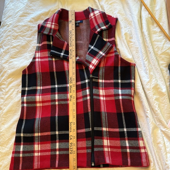 Chaps Plaid Zip Up 100% Cotton Sweater Vest Size L-Black/White/Red - Picture 4 of 7